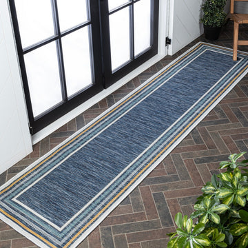 Pollux Classic Coastal Mitred Stripe Reversible Machine-Washable Indoor/Outdoor Area Rug